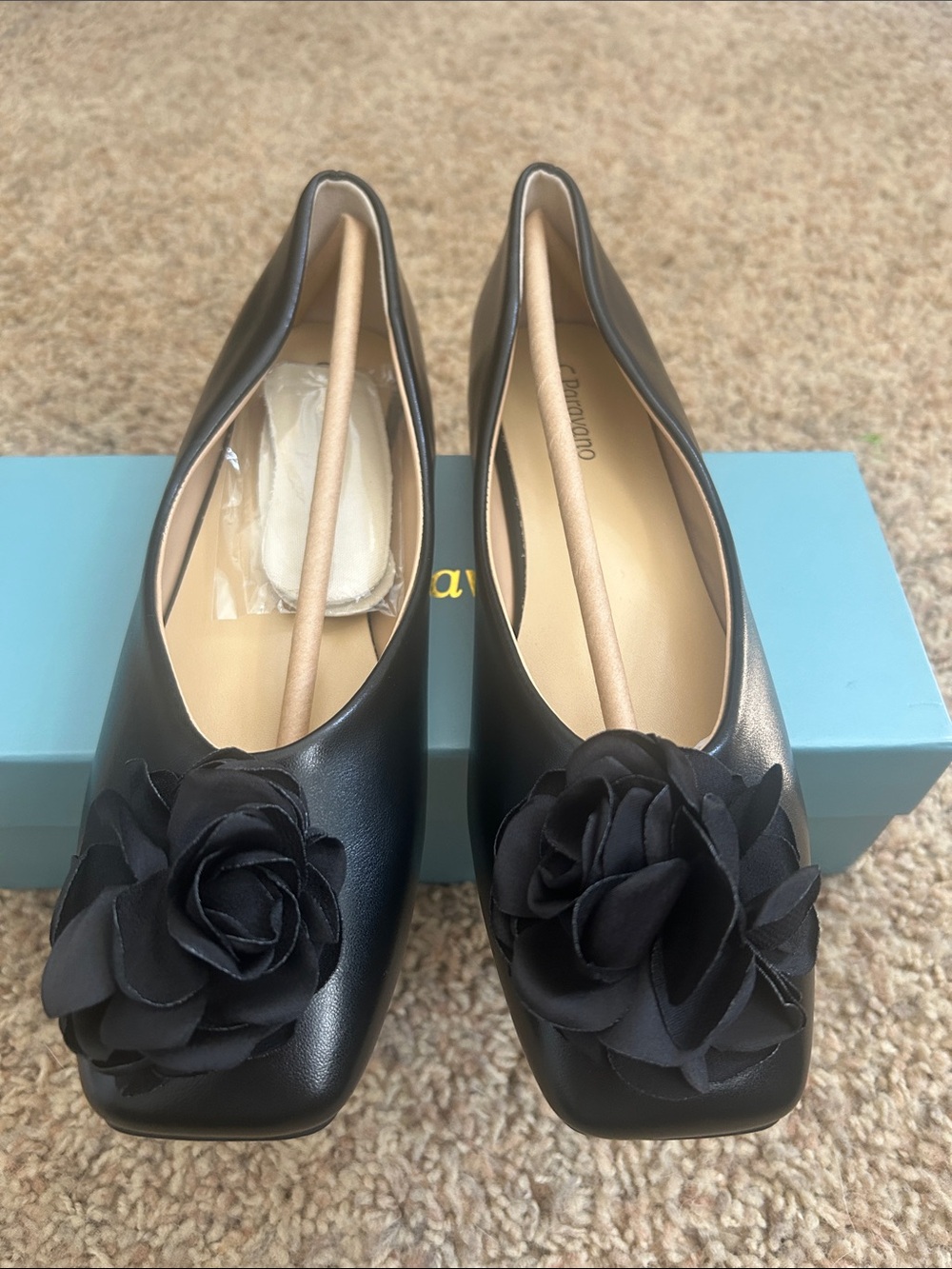 C. Paravano Flowers Ballerina Flats (Eva) in black